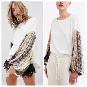 Free People Patchwork Balloon Sleeve Top